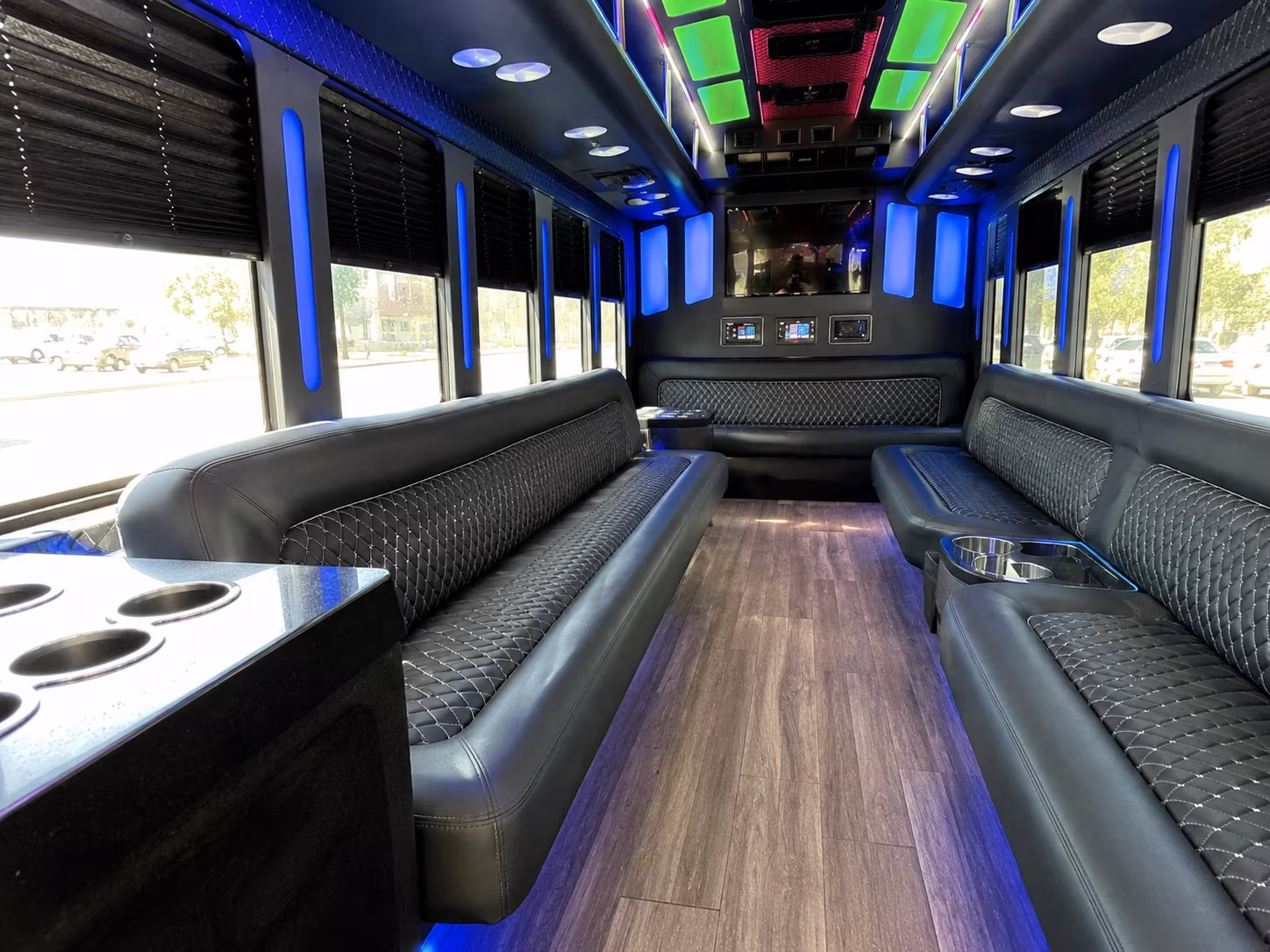 redondo beach 15 passenger party bus inside