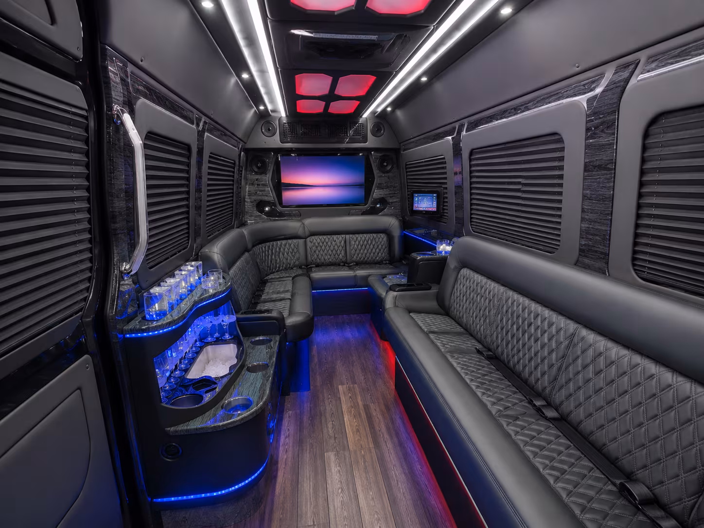 redondo beach 15 passenger party bus interior