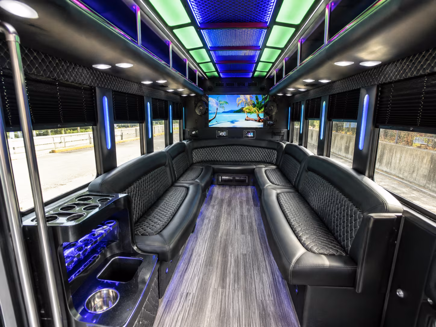 redondo beach 18 passenger party bus inside