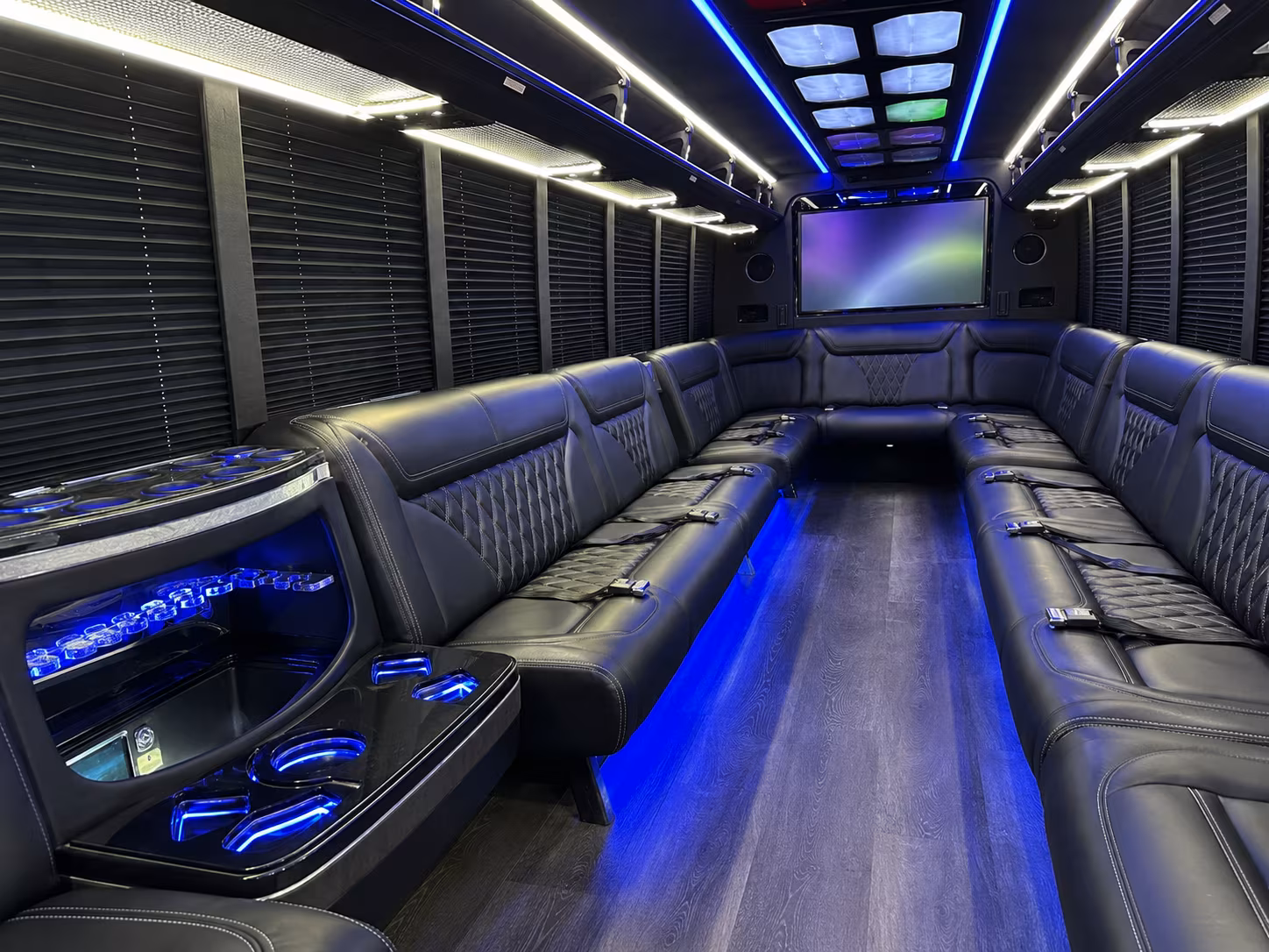 redondo beach 20 passenger party bus inside