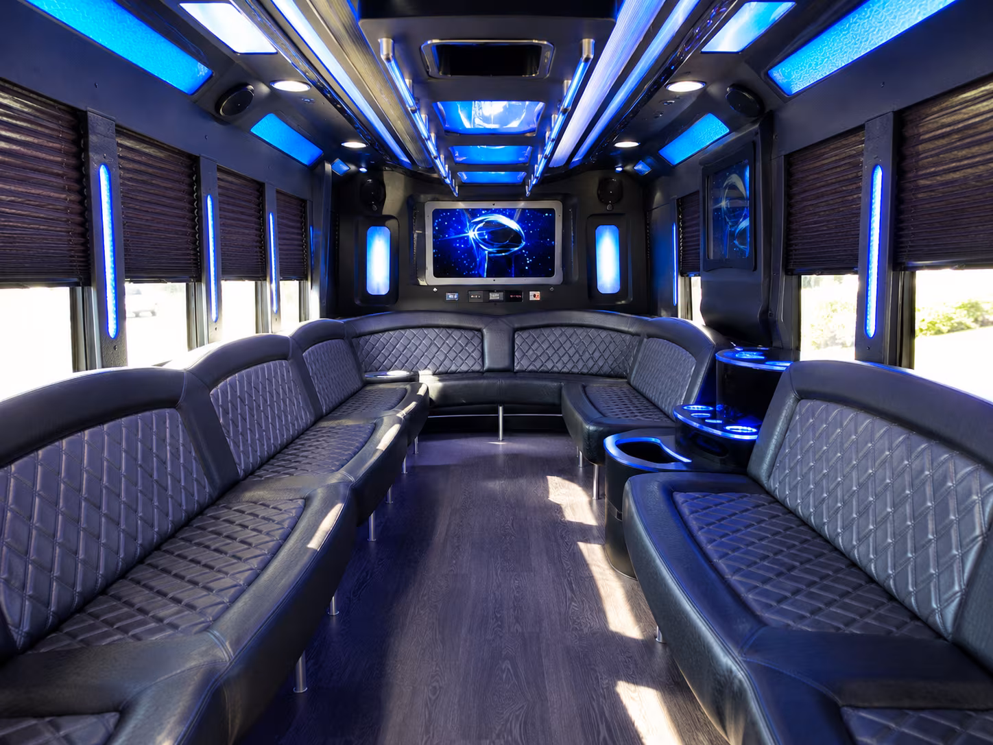redondo beach 28 passenger party bus inside