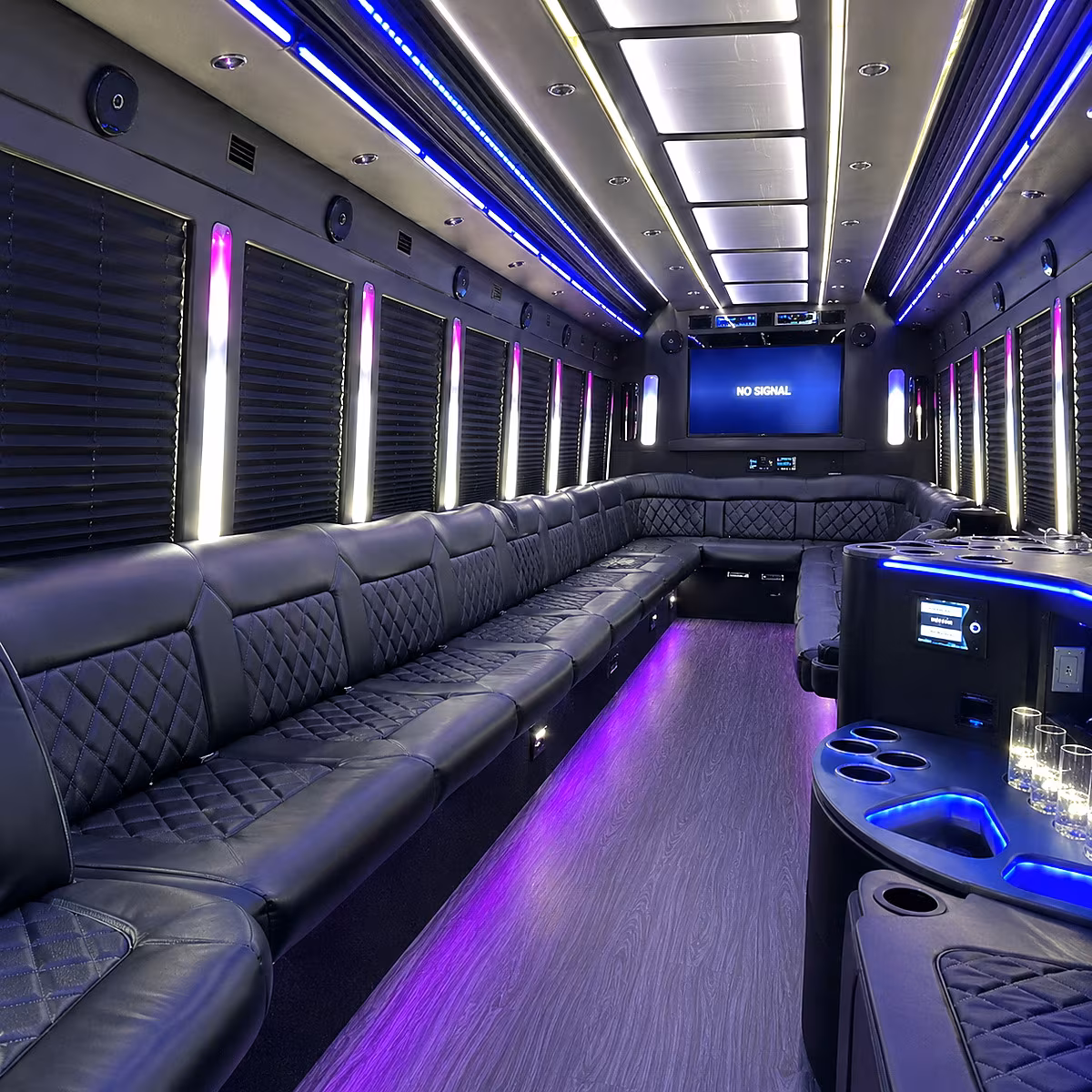 redondo beach 30 passenger party bus inside