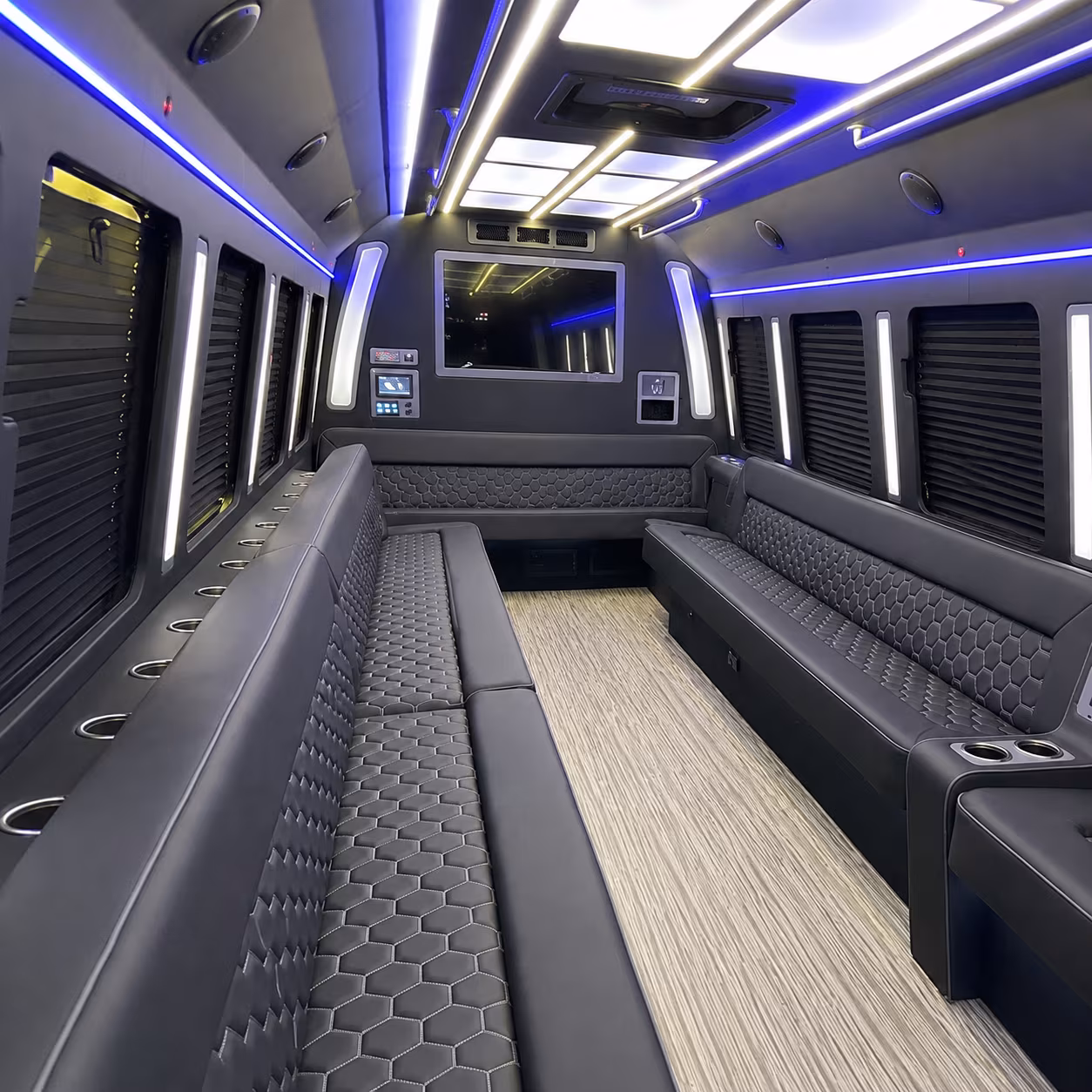 redondo beach 40 passenger party bus inside