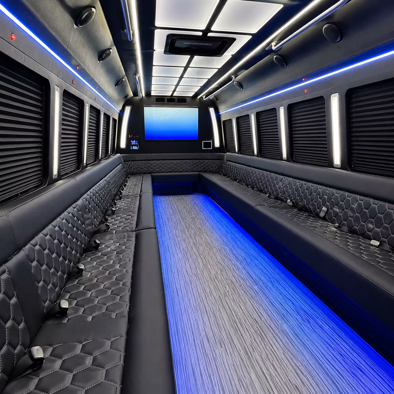 redondo beach 50 passenger party bus inside